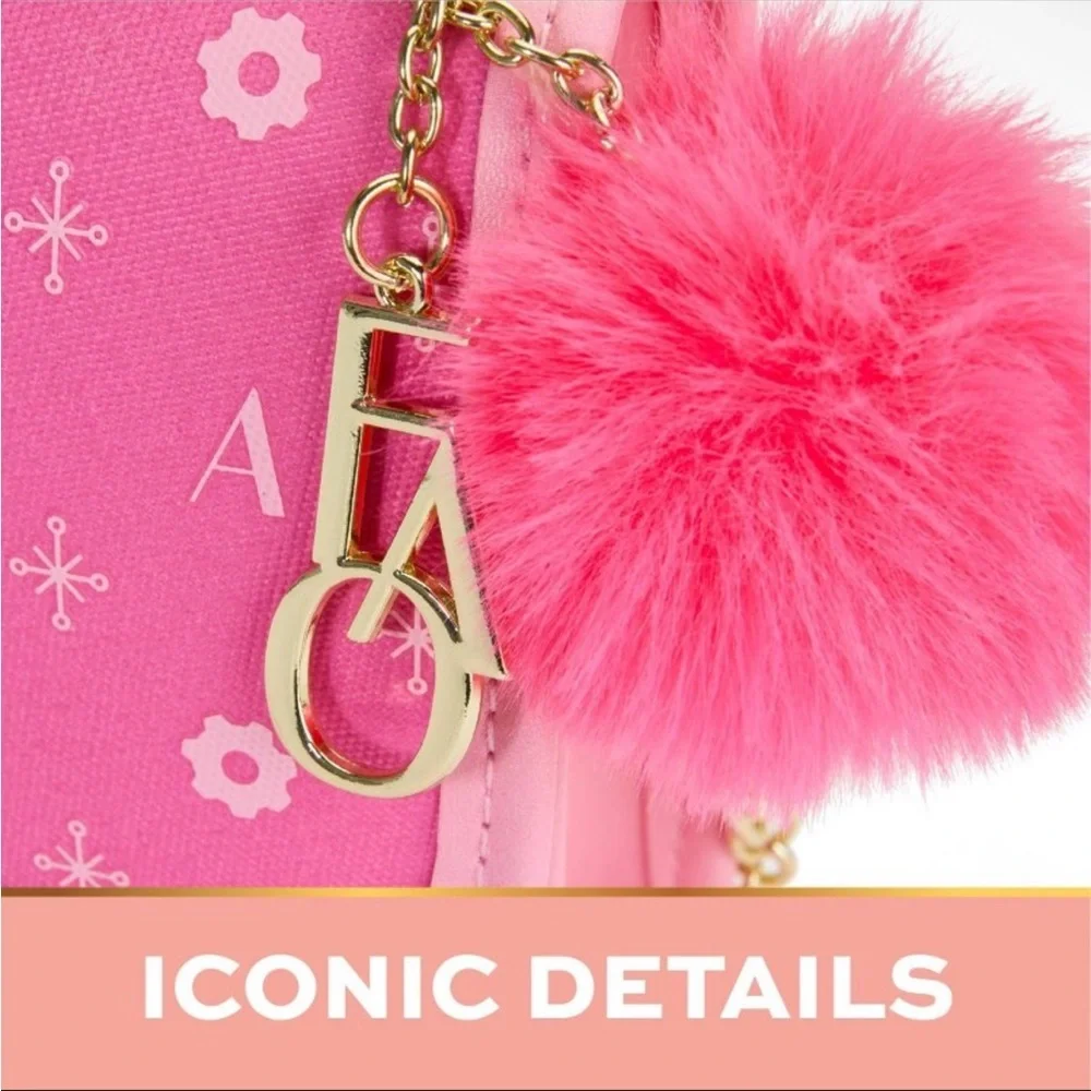 FAO SCHWARZ Pink bag with pompom keychain and sunglasses NWT
